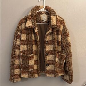 Stoosh Plaid Teddy Jacket - Brown and Cream